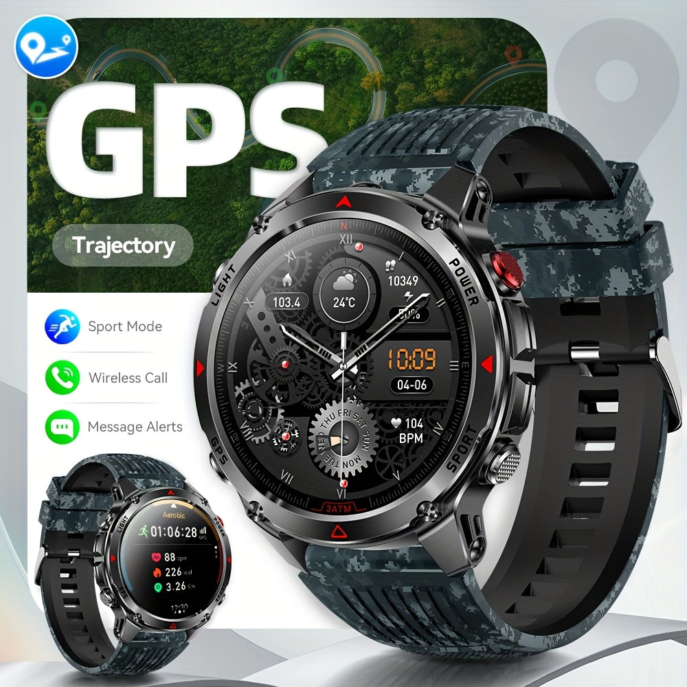 IPX8 Waterproof GPS Smartwatch for Men Outdoor Adventure 3ATM 1.46 Inch IPS Display Multi-Sport Tracking Wireless Calling Message Notifications Compatible with Android iPhone – Black Steel Silver Camouflage