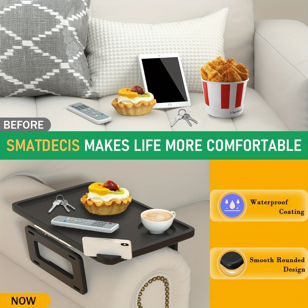 Bamboo Sofa Arm Tray with Folding Legs – Clip-On Couch Armrest Table for Snacks Drinks Remote Control Living Room Bedroom Breakfast Tray Natural Rectangular