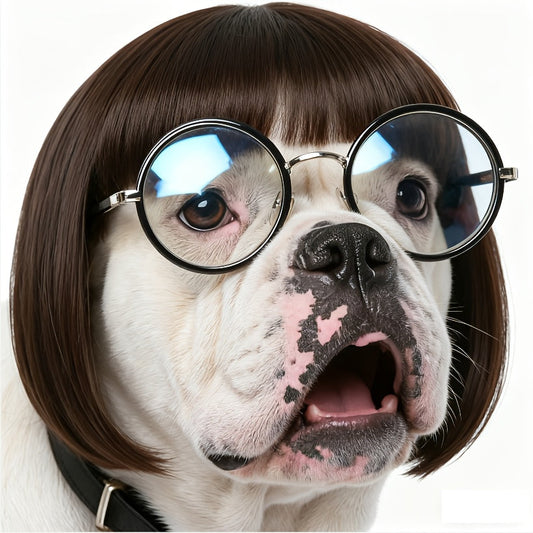 Dog Wig Costume, Adjustable Black-Brown Pet Headpiece for Photos