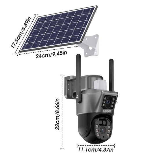 Solar Outdoor Security Camera with Spotlight Siren, PIR Detection & Two-Way Audio