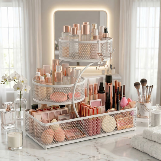 Bathroom Storage Rack, 3-Tier Metal Countertop Organizer with Optional Accessories