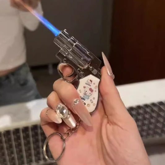 Cartoon Keychain Lighter with Blue Flame, Hello Kitty or Kuromi Butane Styles