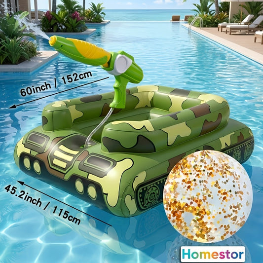 Tugboat Pool Float, 60-Inch XL Ride-On Raft with Built-In Sprayer, Green