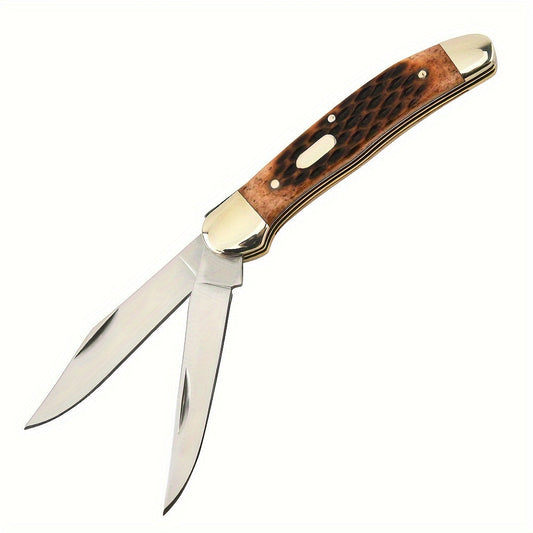 Folding Pocket Knife with Clip Point Blade, Cow Bone Handle and White Copper Finish