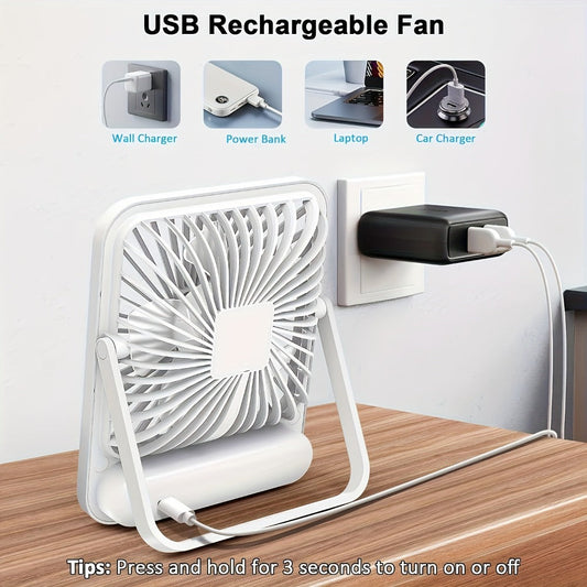 Mini Desktop Fan with Square Design, 5 Speeds & 1800mAh USB-Rechargeable Battery