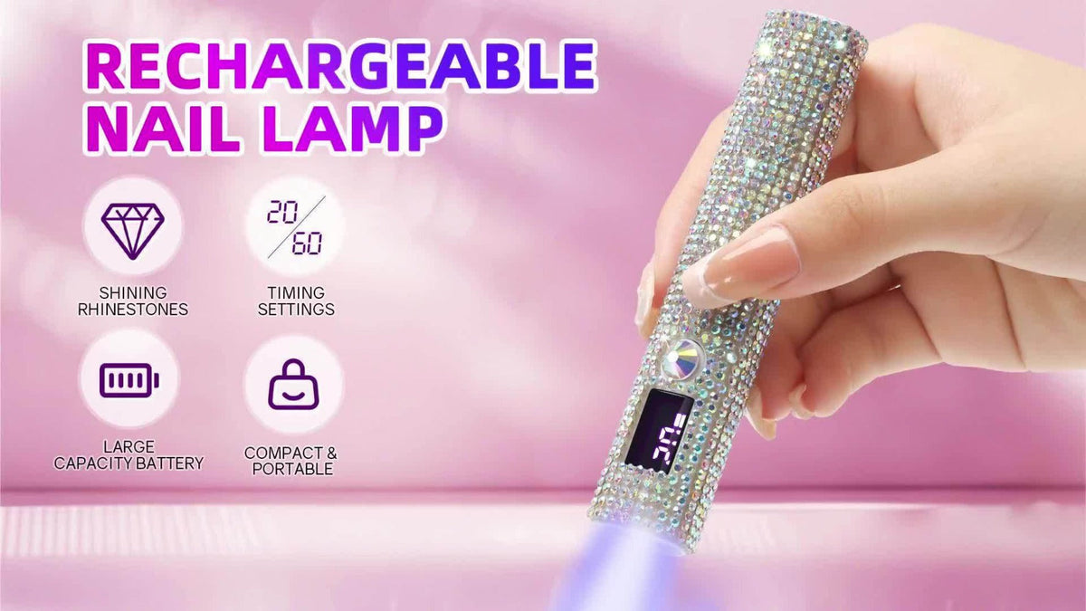 Handheld LED Nail Lamp USB Rechargeable with LCD Display Quick-Dry Gel Polish Curer - Portable Nail Dryer for Fingers & Toes Home Salon Manicure Pedicure, Silvery Diamond Design for Nail Techs & DIYers