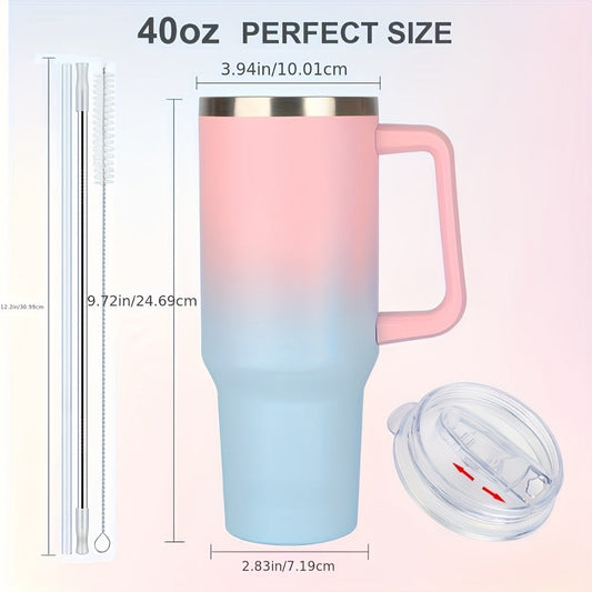 Insulated Tumbler with Carry Bag and Handle, 40 oz Stainless Steel, Pink Blue Gradient