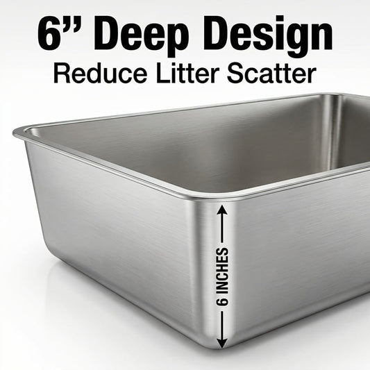 Stainless Steel Cat Litter Box, 24 × 16 × 6 Inch Open-Top Metal Pan for Cats and Rabbits