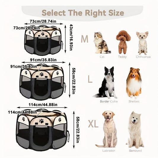 Octagonal Foldable Pet Playpen Tent for Dogs and Cats, Oxford Fabric, M–XL