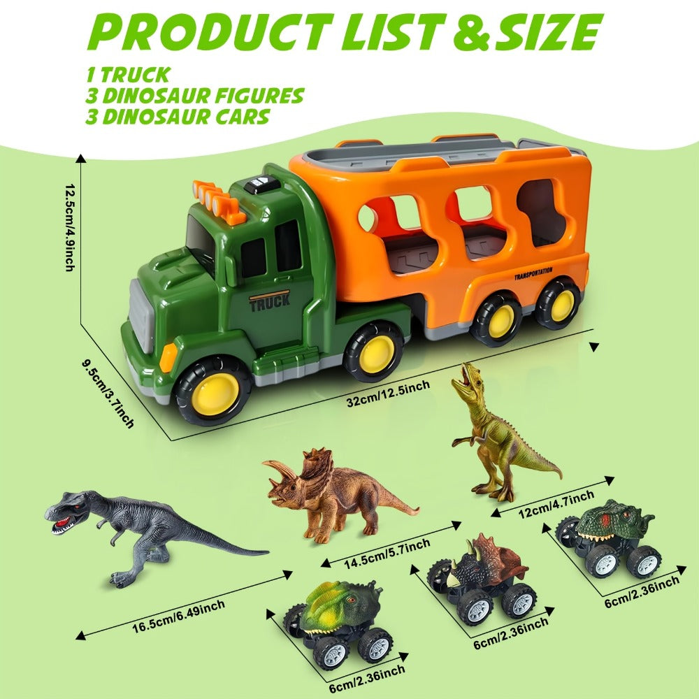 Dinosaur Transport Truck Toy Set with Figures, Cars, Lights and Sounds