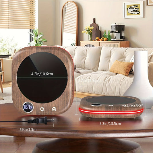 Electric Coffee Mug Warmer, 40W, 3 Heat Settings, Temperature Display, Wood Grain