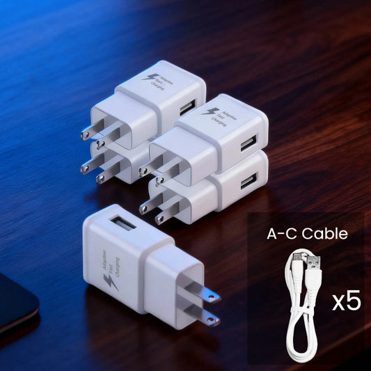 USB-A Wall Charger, 5V 2A, 5-Pack with Cables or 6-Pack Charger Options