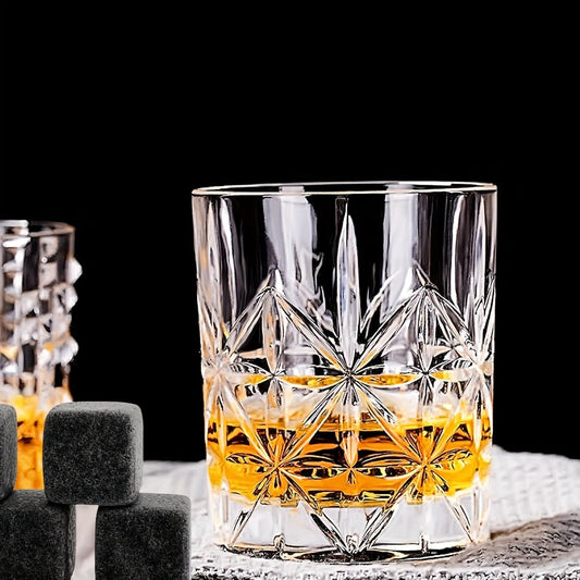 Whiskey Glasses Set of 6, 10 oz Lead-Free Crystal Oval Stripe Tumblers