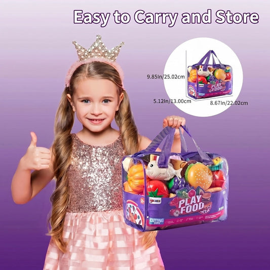Kids Kitchen Play Set, 78 Pieces with Toy Food & Storage Bag