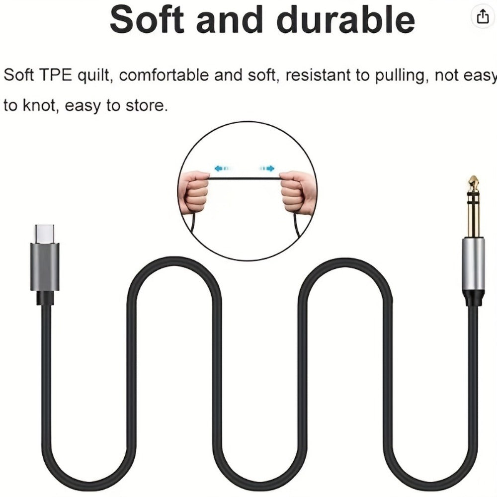 Type-C to 6.35mm 1/4 Inch Audio Cable USB-C to Quarter Inch Adapter Cable for Smartphone Mixer Power Amplifier Guitar Amp Headphone Speaker Hi-Fi Audio System Tinned Copper Lossless Sound