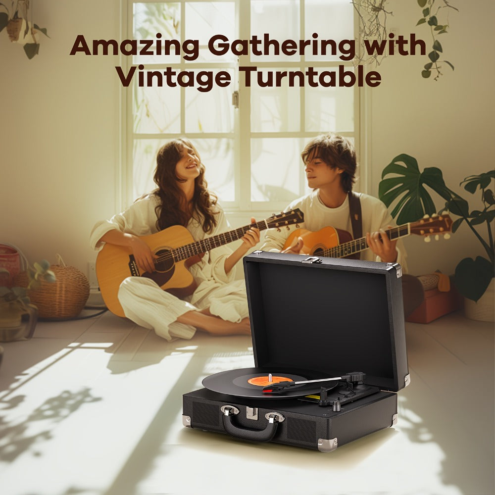 Bluetooth Vinyl Record Player with Built-in Speakers, Maio C200 3-Speed Belt-Driven Turntable, Hi-Fi Stereo Gramophone, 3.5mm Output, RCA Out, Suitcase Style, Best Holiday Gift for Music Lovers