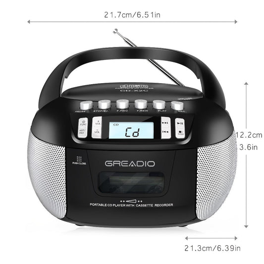 CD and Cassette Player Boombox with AM/FM Radio, Tape Recording and Sleep Timer