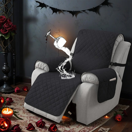 Recliner Chair Cover in Chenille Knit with Elastic Straps and Drawstring