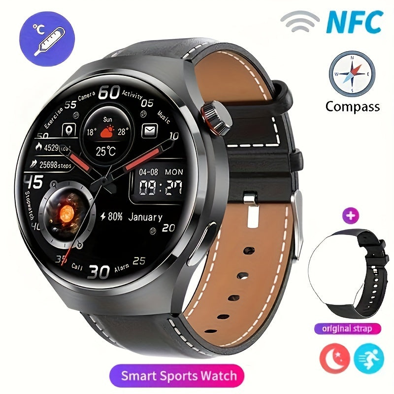GPS Smartwatch Men with NFC & Multiple Strap Styles – 360×360 HD Screen Wireless Calling GPS Motion Trajectory Sports Fitness Tracker Heart Rate Sleep Monitor Outdoor Watch Black Steel Mesh Faux Leather