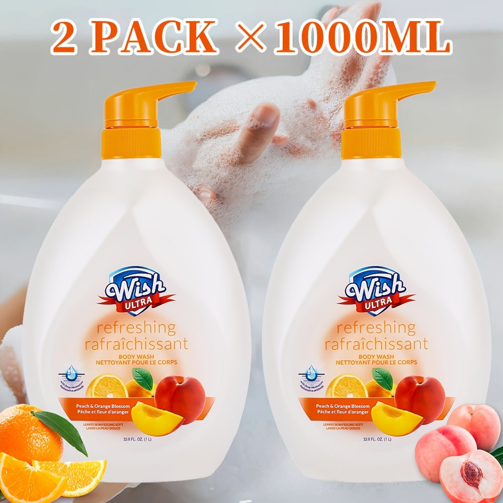Vitamin E Moisturizing Body Wash 2-Pack 1000ml Each 5 Fragrances — Deep Cleansing Long-Lasting Scent Shower Gel for All Skin Types | Cucumber Milky Mango Peach & Almond | Unisex Men & Women
