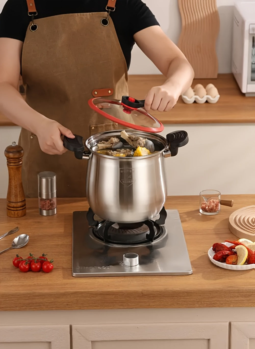 304 Stainless Steel Stew Pot Large Capacity – Food-Grade Non-Stick Multipurpose Cooker | Induction & Gas Stove Compatible Soup Pot for Home Kitchen | Durable Even-Heating Cooking Pot