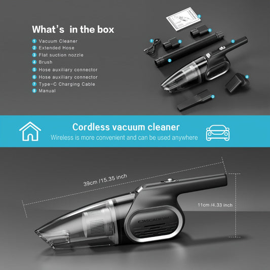Cordless Handheld Vacuum Cleaner, 6000 Pa with Dual Filtration for Car & Home