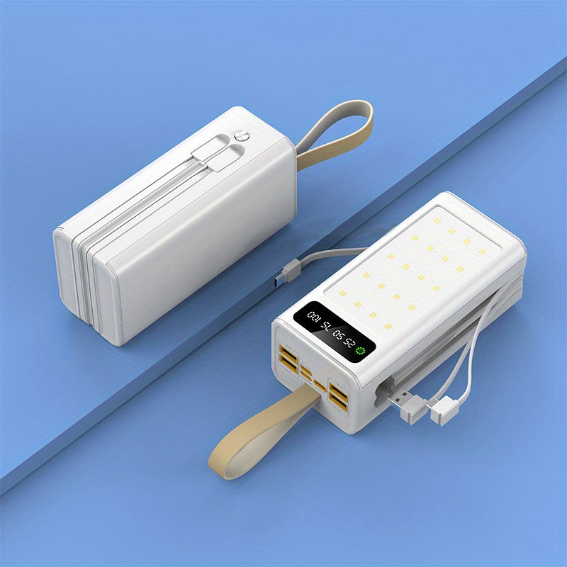 80000mAh Power Bank Built-in 4 Cables PD22.5W Fast Charging – LED Digital Display, Flashlight, Lanyard, Multi-Port Output, Portable Emergency Battery Pack for Outdoor Camping Travel iPhone Android iPad Gift