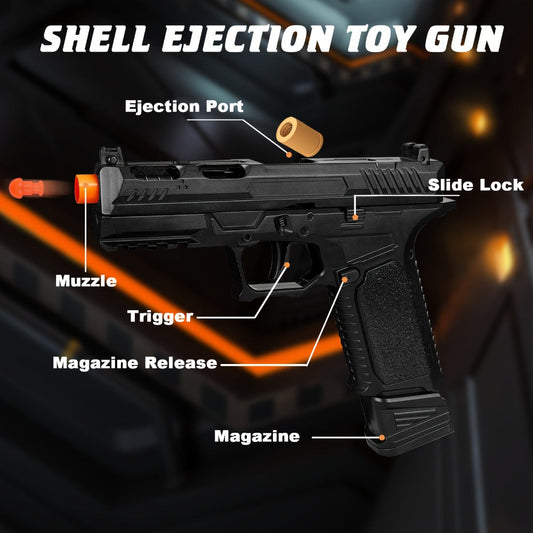 Soft Bullet Toy Pistol with Shell Ejection and 100 Bullets