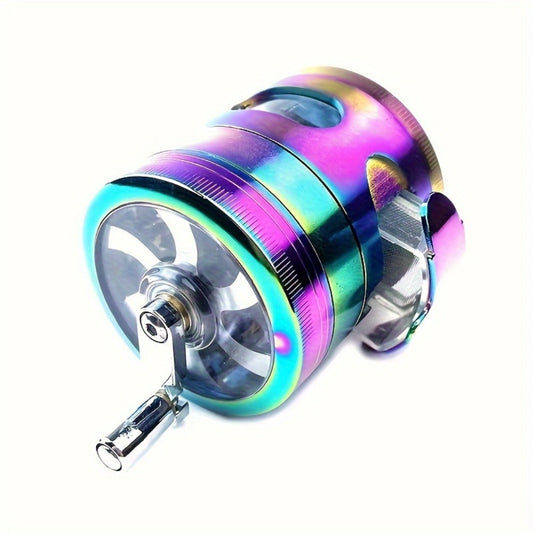Spice Grinder, 4-Layer Hand-Crank Metal Herb Mill in Rainbow Finish
