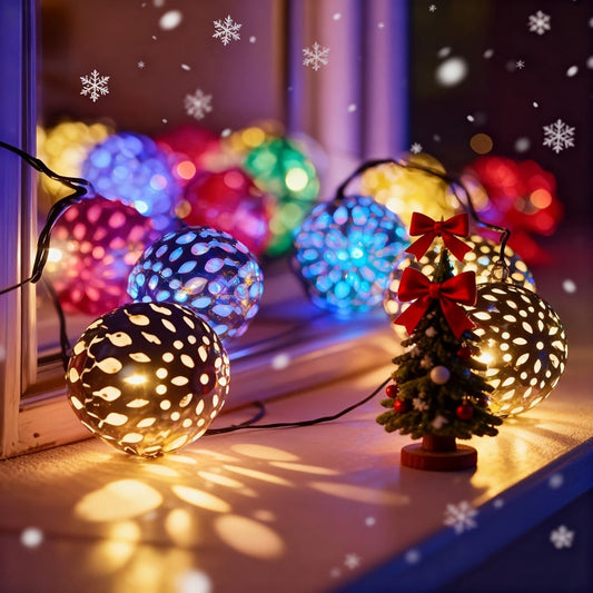 Solar String Lights - Moroccan Metal Spheres, Multicolor LEDs with 8 Modes