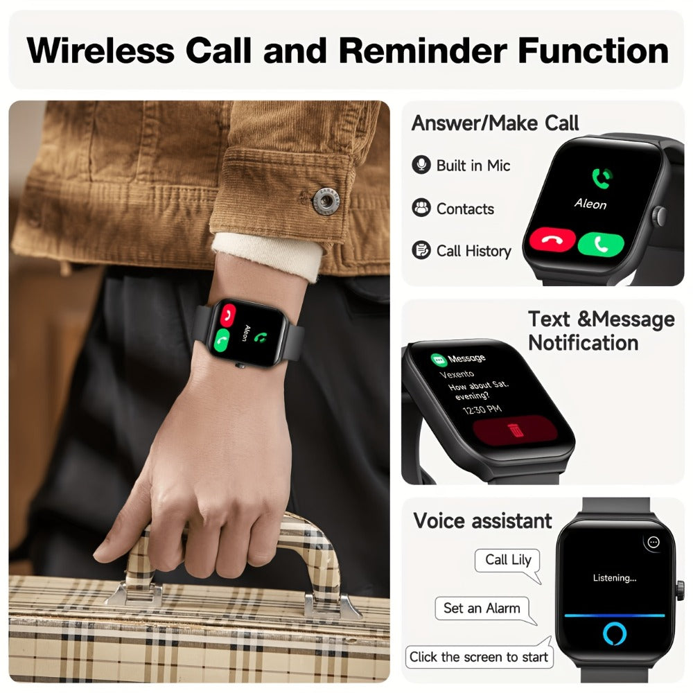 Alexa Built-in Smartwatch 1.95 Inch 360p Large Screen 100+ Sport Modes Wireless Calling Step Counter Sleep Tracker Health Monitoring USB Rechargeable Wristband Compatible with Android iPhone – Black