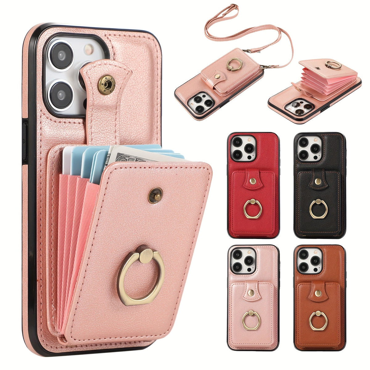 RFID Blocking iPhone Wallet Case with Magnetic Card Holder Kickstand MagSafe Compatible Shockproof Armor Bumper Wireless Charging Support for iPhone 16 15 14 13 12 Pro Max Plus Series