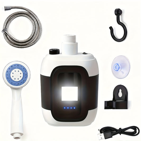 Portable Outdoor Shower Pump with LED Light and Power Display for Camping
