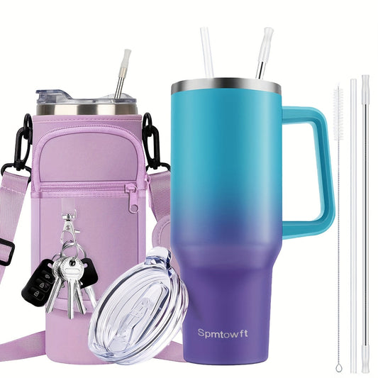 Insulated Stainless Steel Tumbler with Handle, Straw & Carrier Bag, 40 oz