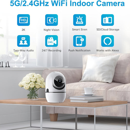 4MP Indoor Security Camera with Human Tracking, Dual-Band WiFi & Color Night Vision