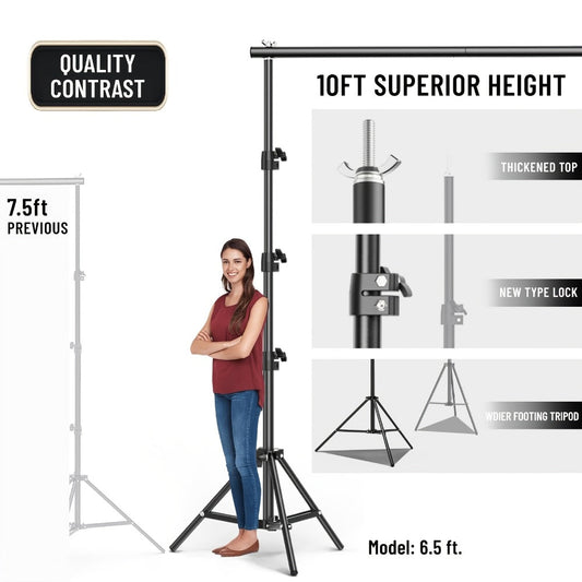 Backdrop Stand Kit, 10 x 10 ft Iron Frame with 2 Adjustable Supports & Carrying Bag