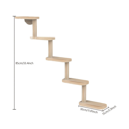 Wall-Mounted Cat Tree, Five-Level Solid Wood Climbing Frame and Perches