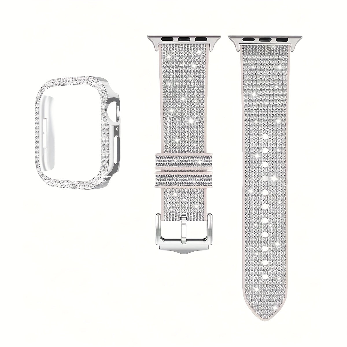 Apple Watch Band with Case Crystal Rhinestone Bling, Chameleon Color-Shift Strap + Shockproof Hard PC Cover, Compatible with Apple Watch Series 1-9 SE Ultra 38mm to 49mm S10 – Rose Gold Black Silver Women