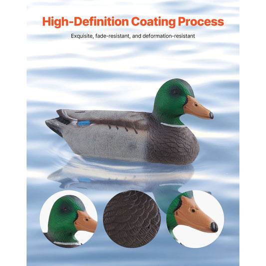 Floating Duck Decoys, 6-Pack XPE Set with 3 Male and 3 Female Ducks