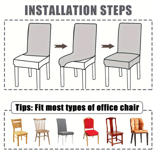 Dining Chair Covers in Silky Stretch Fabric with Elastic Bands, Sets of 4 or 6