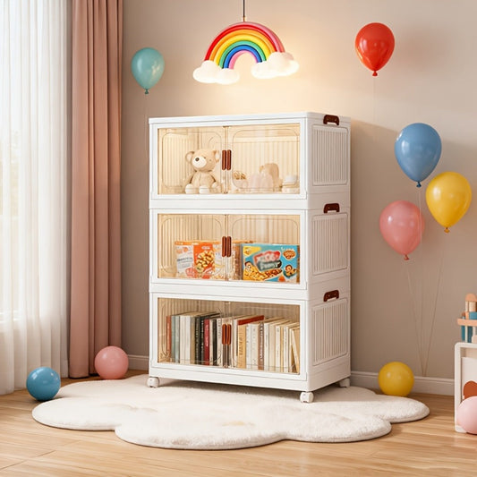 Foldable Stackable Storage Cabinet with Door, PP Plastic Organizer