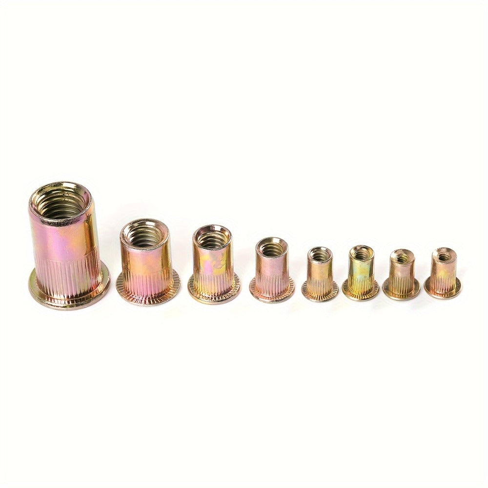 860pcs Rivet Nut Kit SAE UNC Assortment – Zinc Plated Carbon Steel Flat Head Insert Threaded Nuts 7 Sizes with Case for Auto Furniture & Industrial Projects