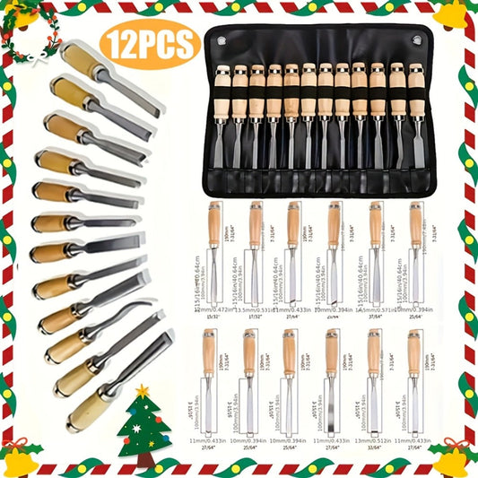 Wood Carving Chisel Set with Beech Wood Handles & Steel Blades, 12 or 24 Pieces