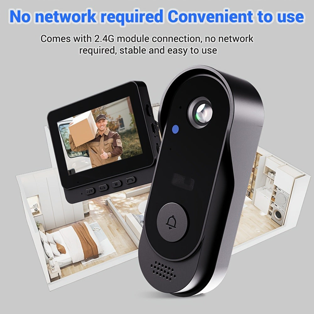 2.4G Direct Connect Video Doorbell with 4.3" Color Monitor - No WiFi No App, Two-Way Audio, 120° Wide Angle, Waterproof, 128GB SD, 6+ Month Battery Life, Color Night Vision, Rechargeable