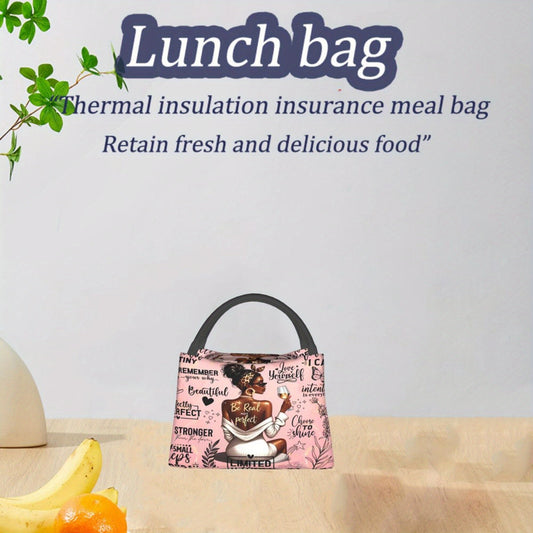 Insulated Lunch Bag with Black Girl Wine Tasting Pattern, 10.6 x 6.3 x 6.7 Inches