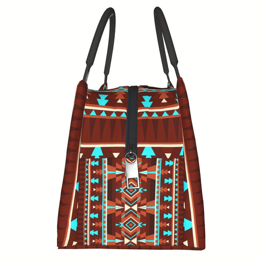 Insulated Cooler Bag with Brown Geometric Pattern, 11 x 6.5 x 7 Inches