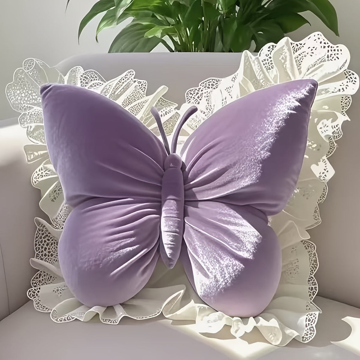 Butterfly Lumbar Pillow Cute Waist Support Cushion for Back Sleepers Home Bedroom Car Seat Sofa - Aesthetic Room Decor Gift for Women Birthday Pink Purple