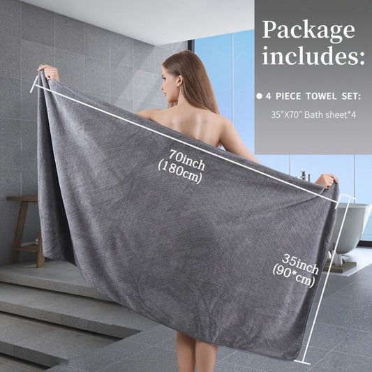 Oversized Microfiber Bath Towel Set with Diamond Pattern, 4-Piece