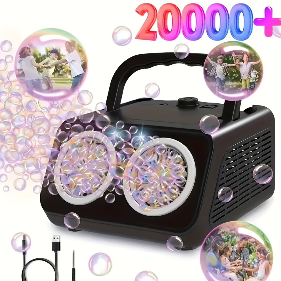 Electric Bubble Machine for Kids Toddlers – Dual Fan 20000+ Bubbles Per Minute with Bubble Solution Included, Battery Operated Outdoor Bubble Blower Toy for Boys Girls Ages 3+, Birthday Party Gift