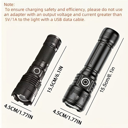 LED Flashlight with Fire Starter, 1000 Lumens, Zoom Focus, Black 2-Pack